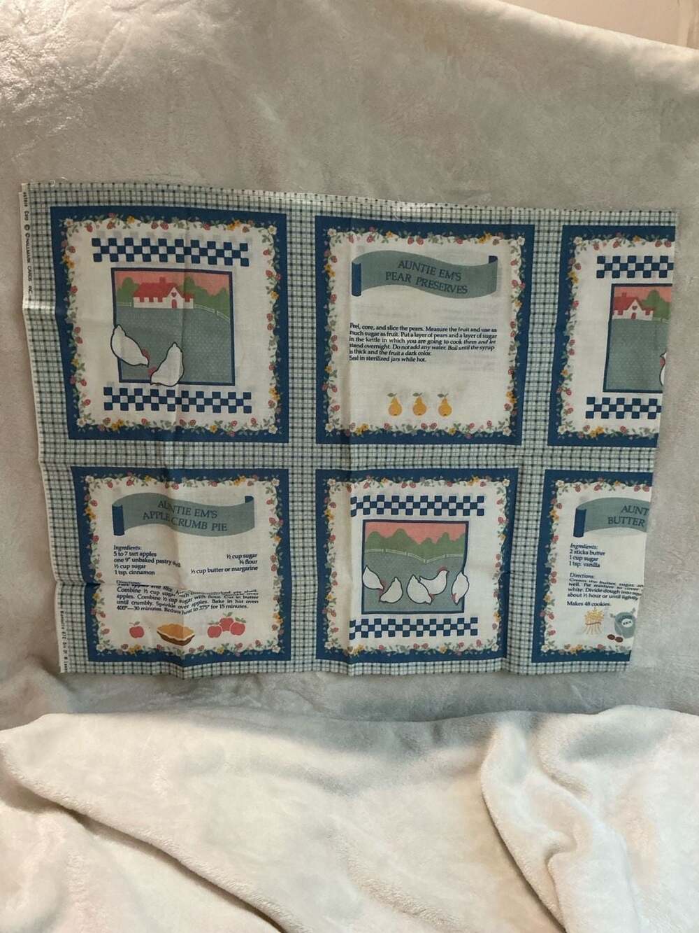 Vintage Wamsutta Auntie Em's Recipes & Baked Goods Cotton Fabric Panel